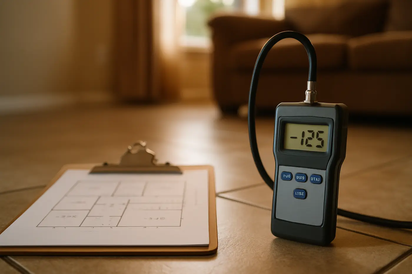 Elevation survey being taken on a tile floor in a San Antonio home