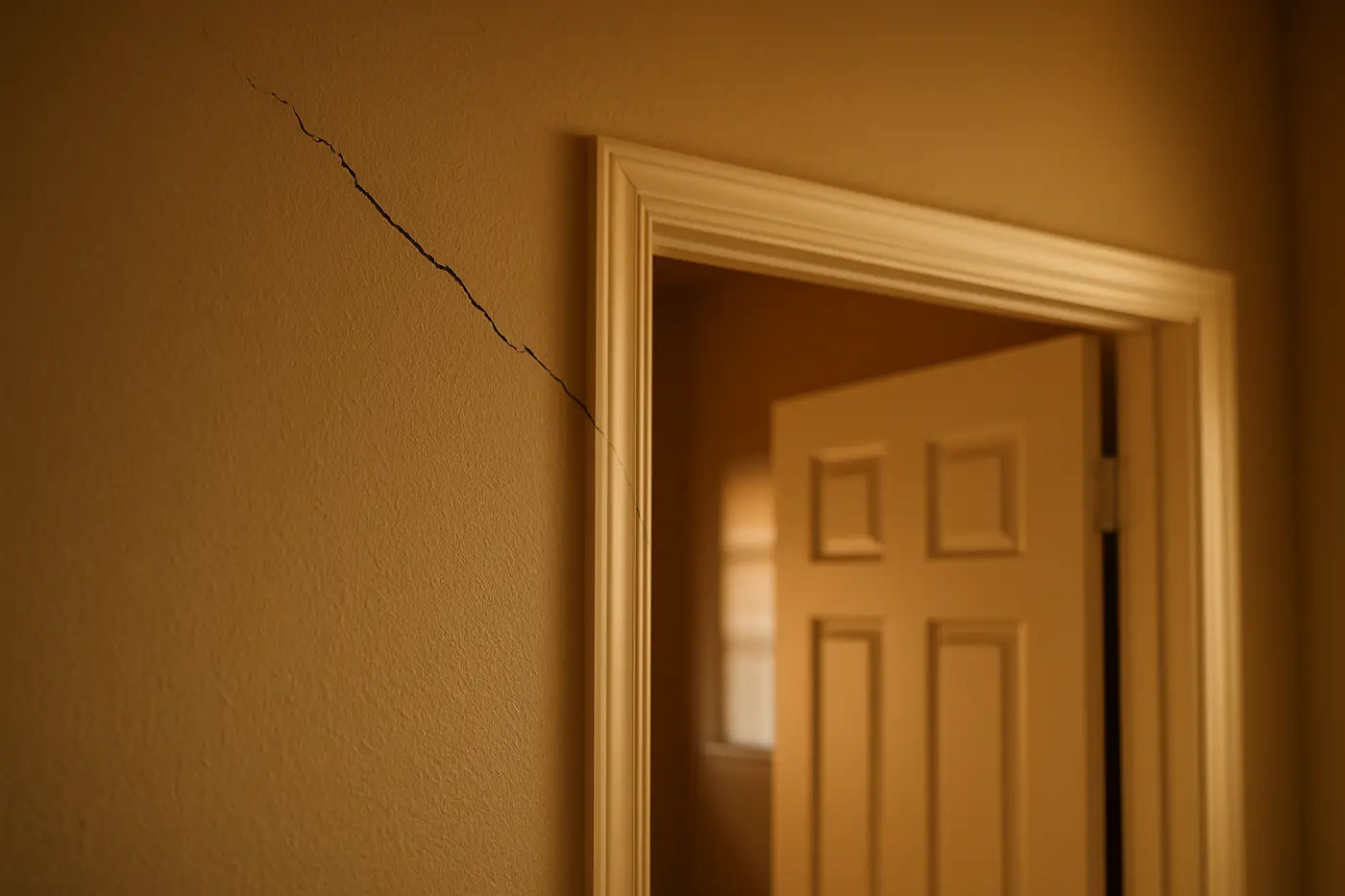 Diagonal crack above an interior door frame in a San Antonio home
