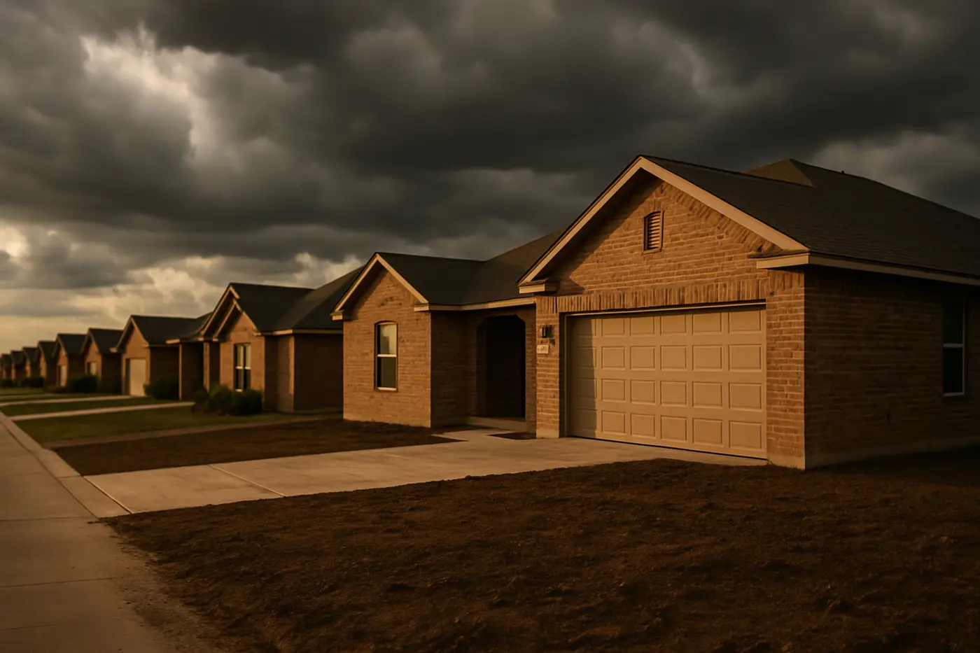 Brick tract homes on flat Blackland Prairie clay in Schertz, northeast of San Antonio
